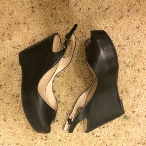 BCBG black peep toe Slingback wedge sandals