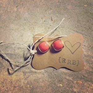Coral-orange Square Statement Studs