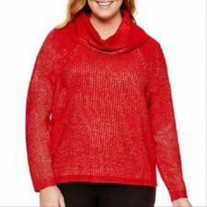 NEW 3X Beautiful Red/Gold Cowl Neck Sweater