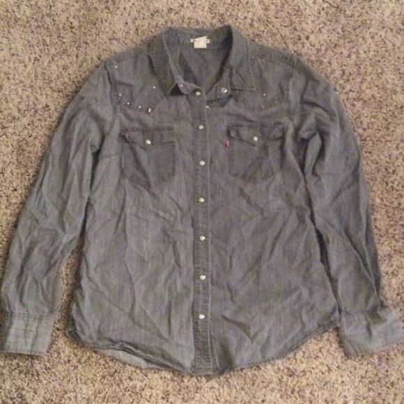 Levi's Grey Jeweled Button Up Long Sleeve -Medium