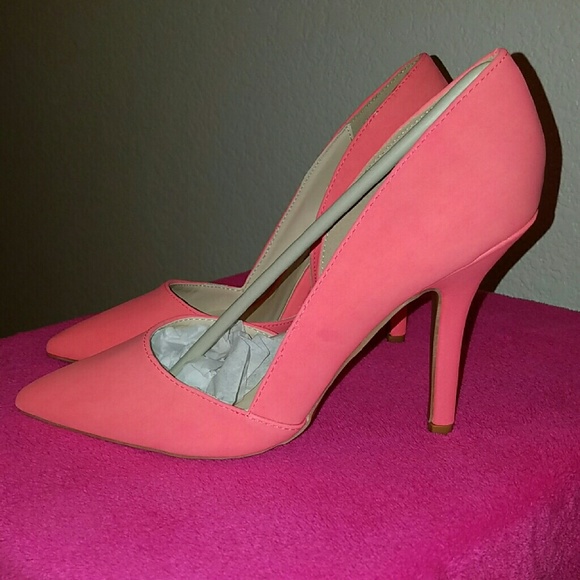 Neon coral heels
