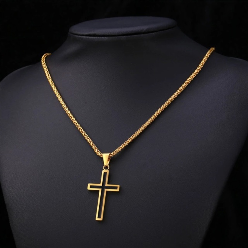 18K gold cross necklace for men