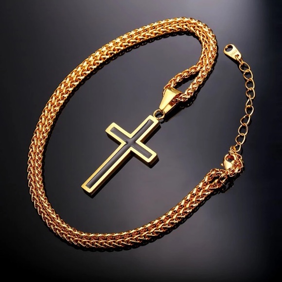 18K gold cross necklace for men - Picture 2 of 3