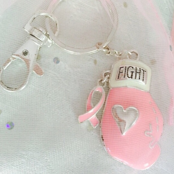 Boxing Glove and Pink Ribbon Key Chain - Picture 2 of 4
