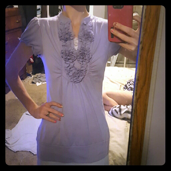 Maurices lavender, ruffle V-neck waist line shirt!