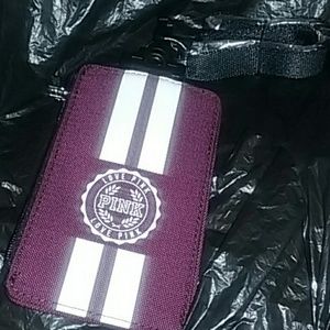 Marroon vs pink lanyard and card holder wallet