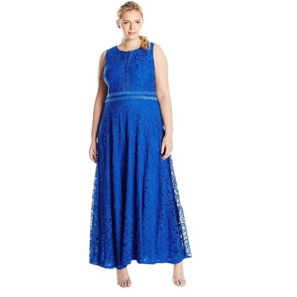 London Times Long Blue Lace Formal Gown Plus 22W