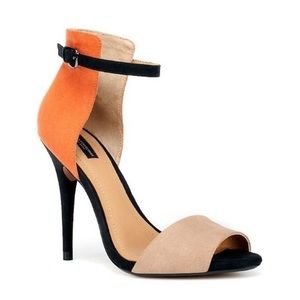 Zara Color Block Sandal Heel (taupe/orange/black)