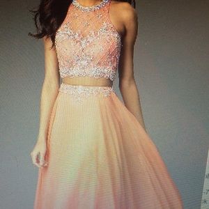 Prom Girl two piece jeweled coral gown size large
