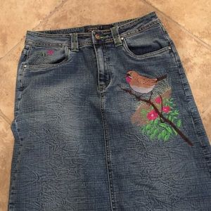 Long Denim Embroidered Skirt by Crest Jeans