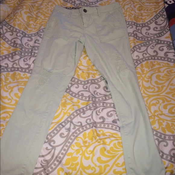 Mint green ankle skinny twill