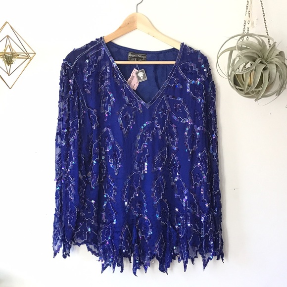 Vintage royal blue beaded top