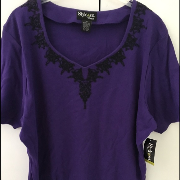 Style & Co. embellished purple cotton top size 1X