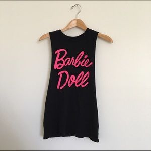 Barbie doll black and pink muscle tank
