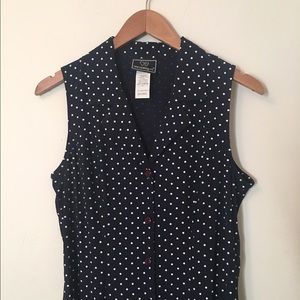 1990's Navy Polka Dot Button Down Dress