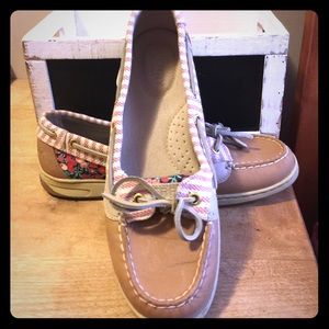 Sperry's size 8 brown, stripped, floral worn once.