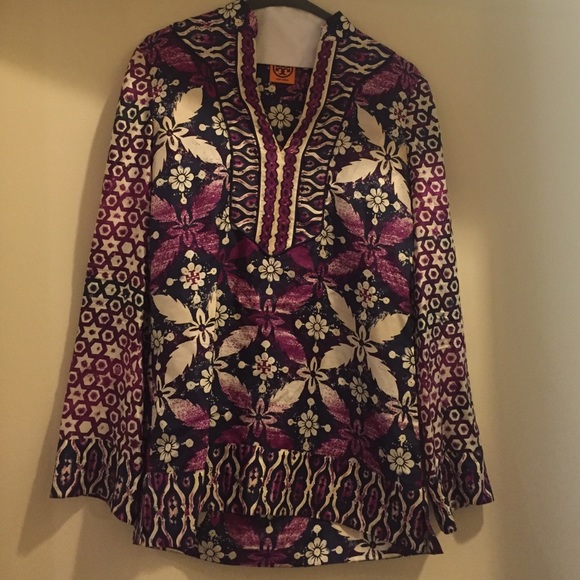 Navy and Purple Patterned Silk Tunic