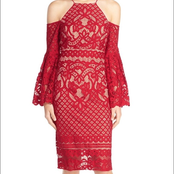 Bardot 'Mila' Cold Shoulder Lace Midi Dress