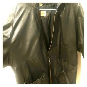 Large leather jacket with hood