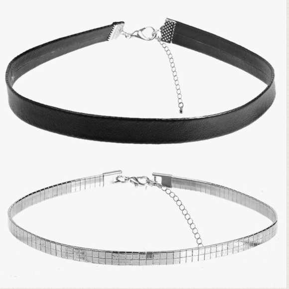 2-Pack Silver and Leather Choker - Picture 3 of 3