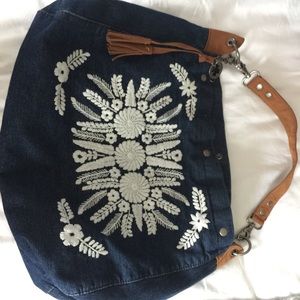 Lucky Brand Denim Embroidered hobo -- rare!