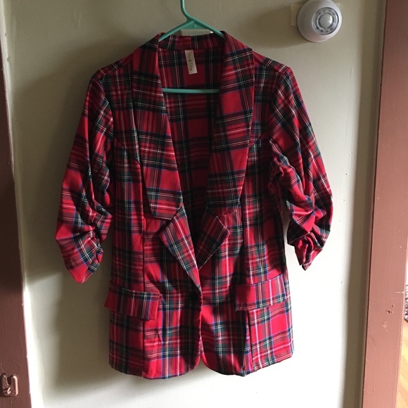Red and Green Plaid Blazer