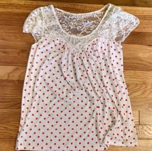 Polka dotted top with lace embellishment