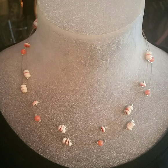 White and Orange Beaded Wire Necklace