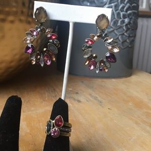 C + I Statement earrings and stackable ring bundle