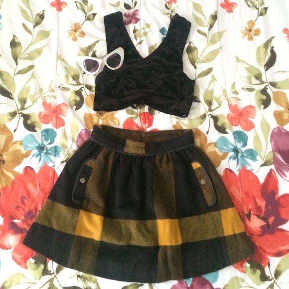 Free People yellow buffalo plaid skirt