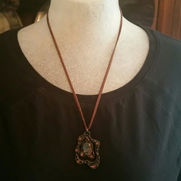 Opalescent and Metal Beaded Pendant Necklace