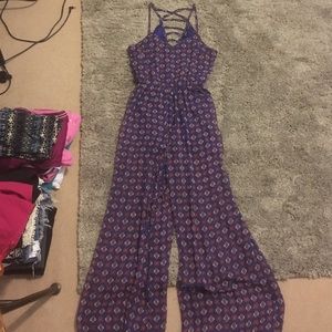Dark navy/violet and cream jump suit