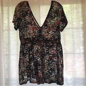 Floral Mesh Babydoll Top