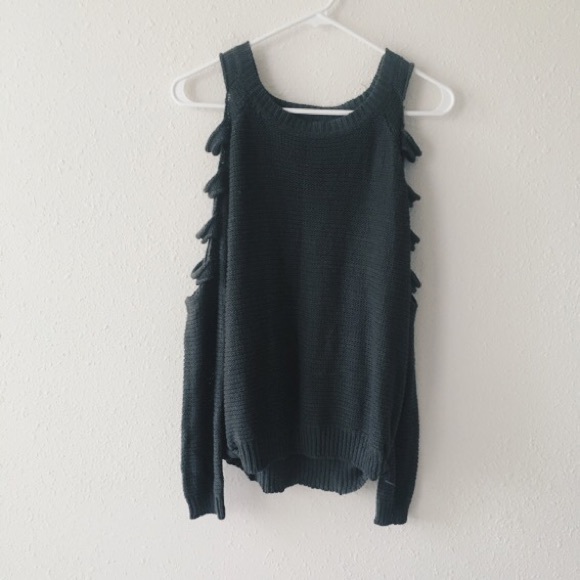 Charcoal Open Cut Out Sleeve Knit Sweater