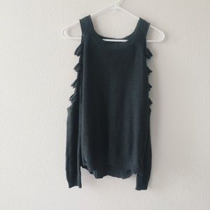 Charcoal Open Cut Out Sleeve Knit Sweater