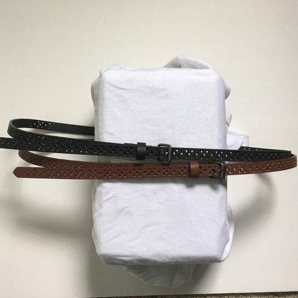 Two pack skinny belts, black and brown