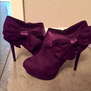 Purple suede bootie heels