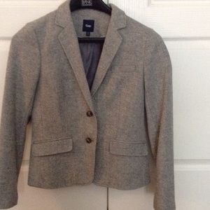 Grey herringbone wool blend blazer