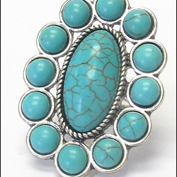✂️Last Call✂️ Turquoise Flower Ring-103 - Picture 2 of 2