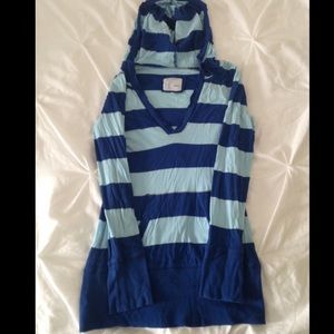 Blue striped long sleeve hoodie.