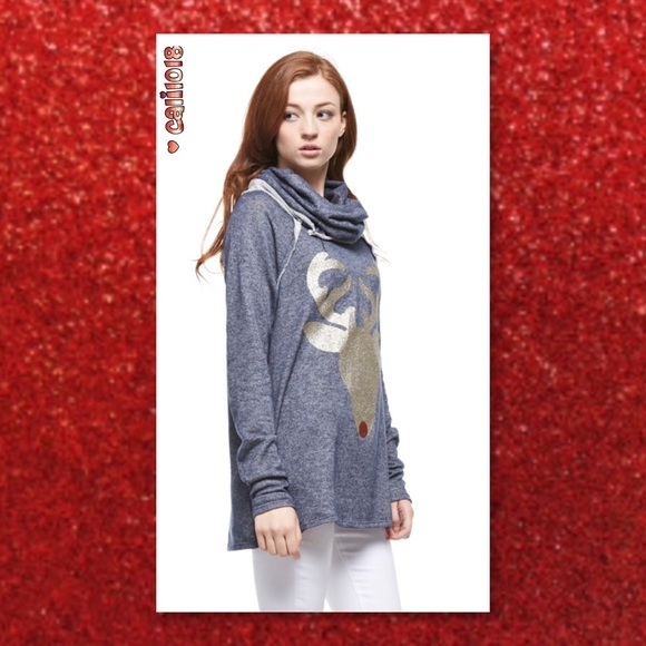 🎉HP🆕 Holiday Glitter Reindeer Denim Blue - Picture 3 of 4