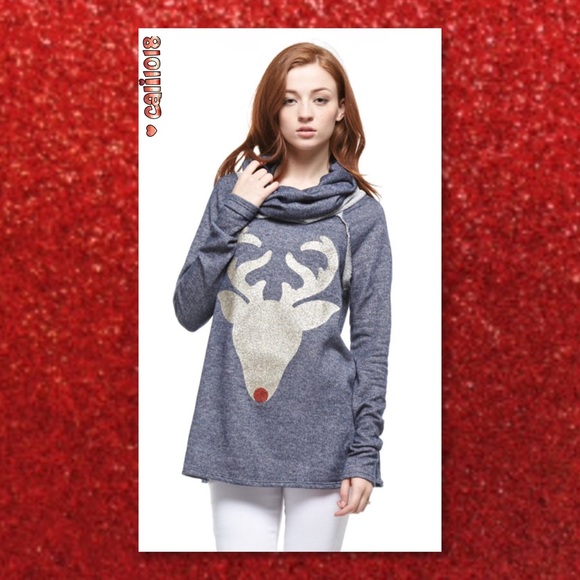 🎉HP🆕 Holiday Glitter Reindeer Denim Blue - Picture 2 of 4