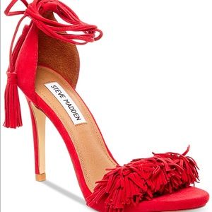 Red Steve Maden Sassey Fringe Sandals