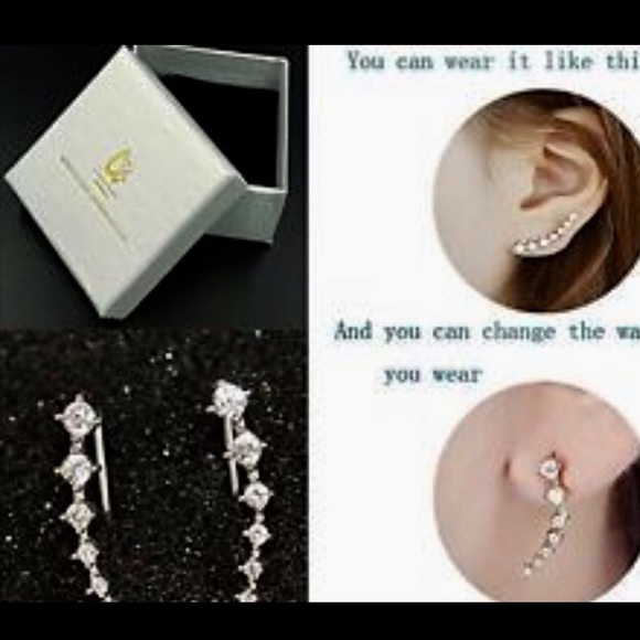 🎀HP🎀 Silver Crystal Ear climbers 🚫Nickel Free🚫 - Picture 4 of 4