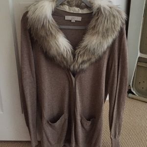 Brown with fur collar cardigan