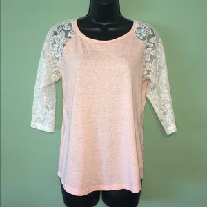 Delia's Peach Baseball Tee with Lacy Sleeves