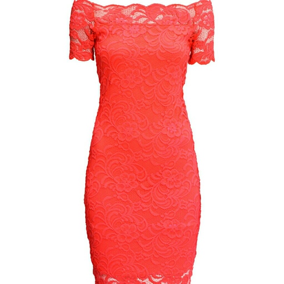 H&M Divided Bright Pink-Red Lace Dress Size6 Small