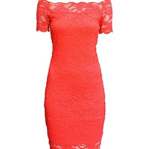 H&M Divided Bright Pink-Red Lace Dress Size6 Small