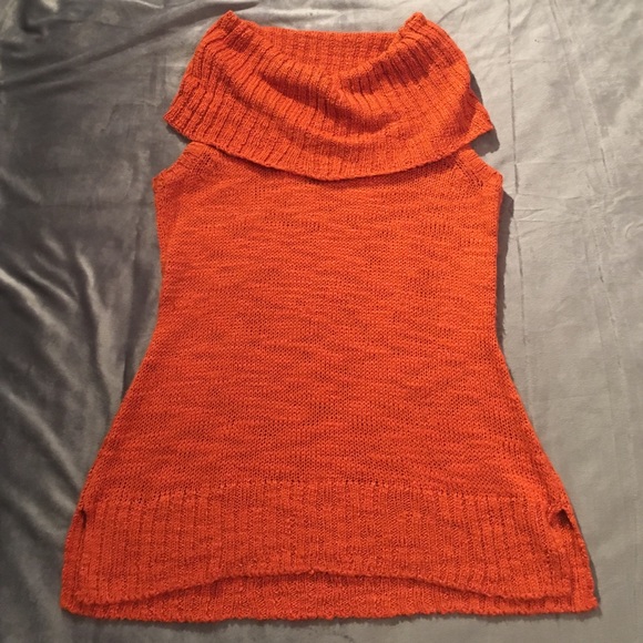 Burnt orange cowl neck sleeveless sweater