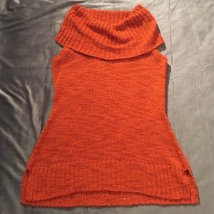 Burnt orange cowl neck sleeveless sweater